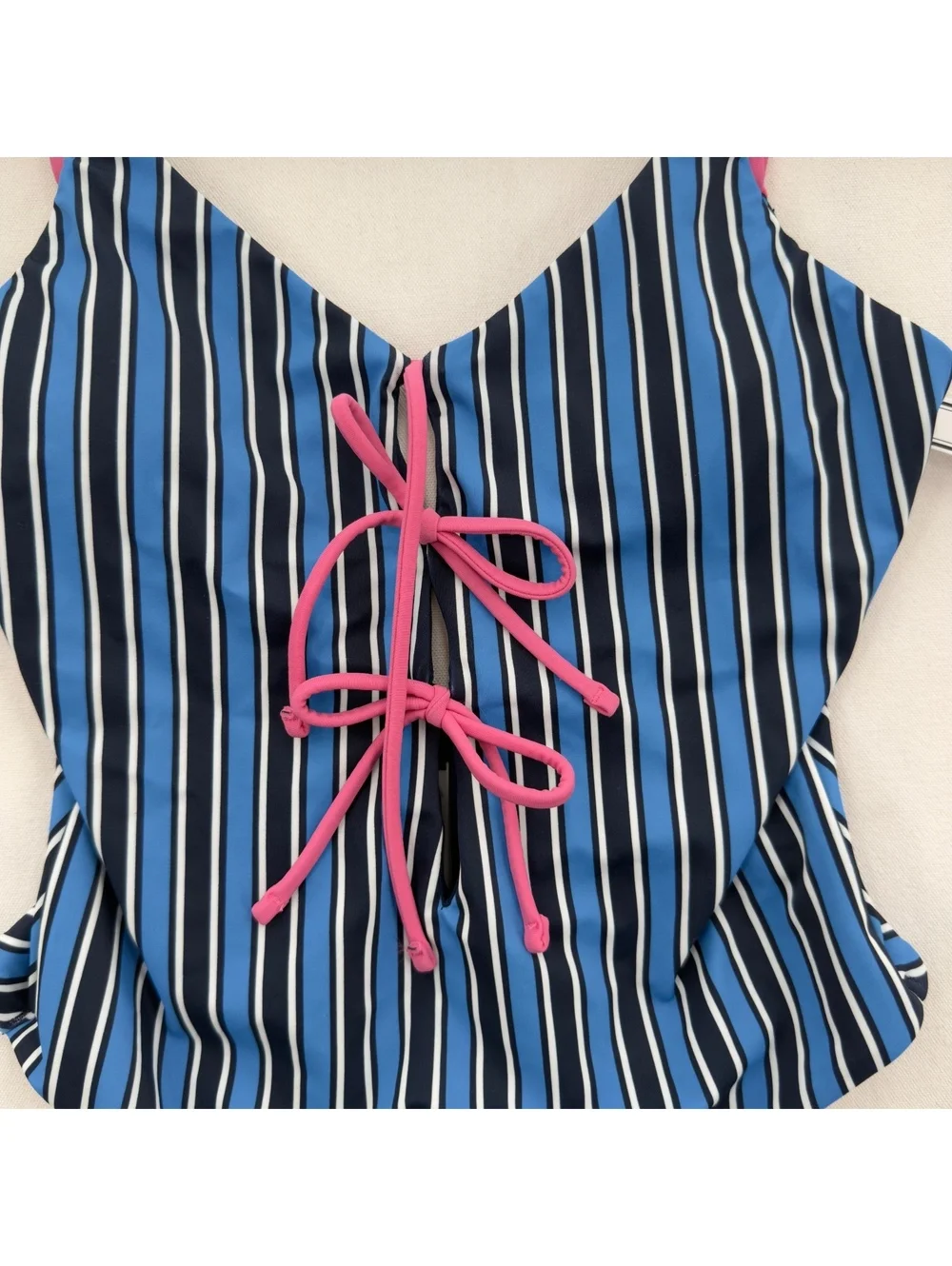 NWT Victoria's Secret PINK Striped One Piece Swimsuit Lace Up Blue Pink XS